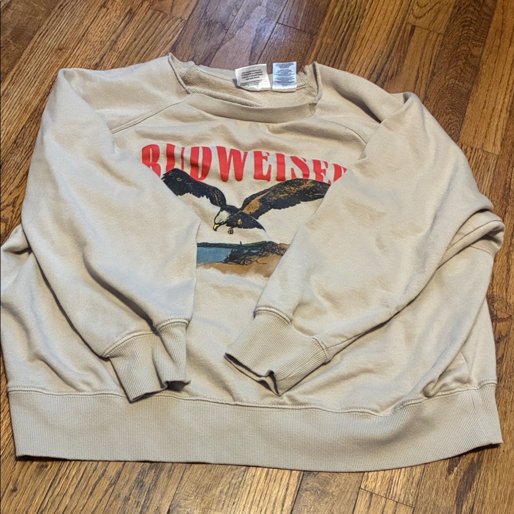 Budweiser Beige Crewneck Sweater with Red Logo